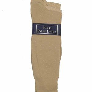 New Polo Ralph Lauren 3 Pair Set of Dress Socks! Tan  Dots or Patterns  USA Made